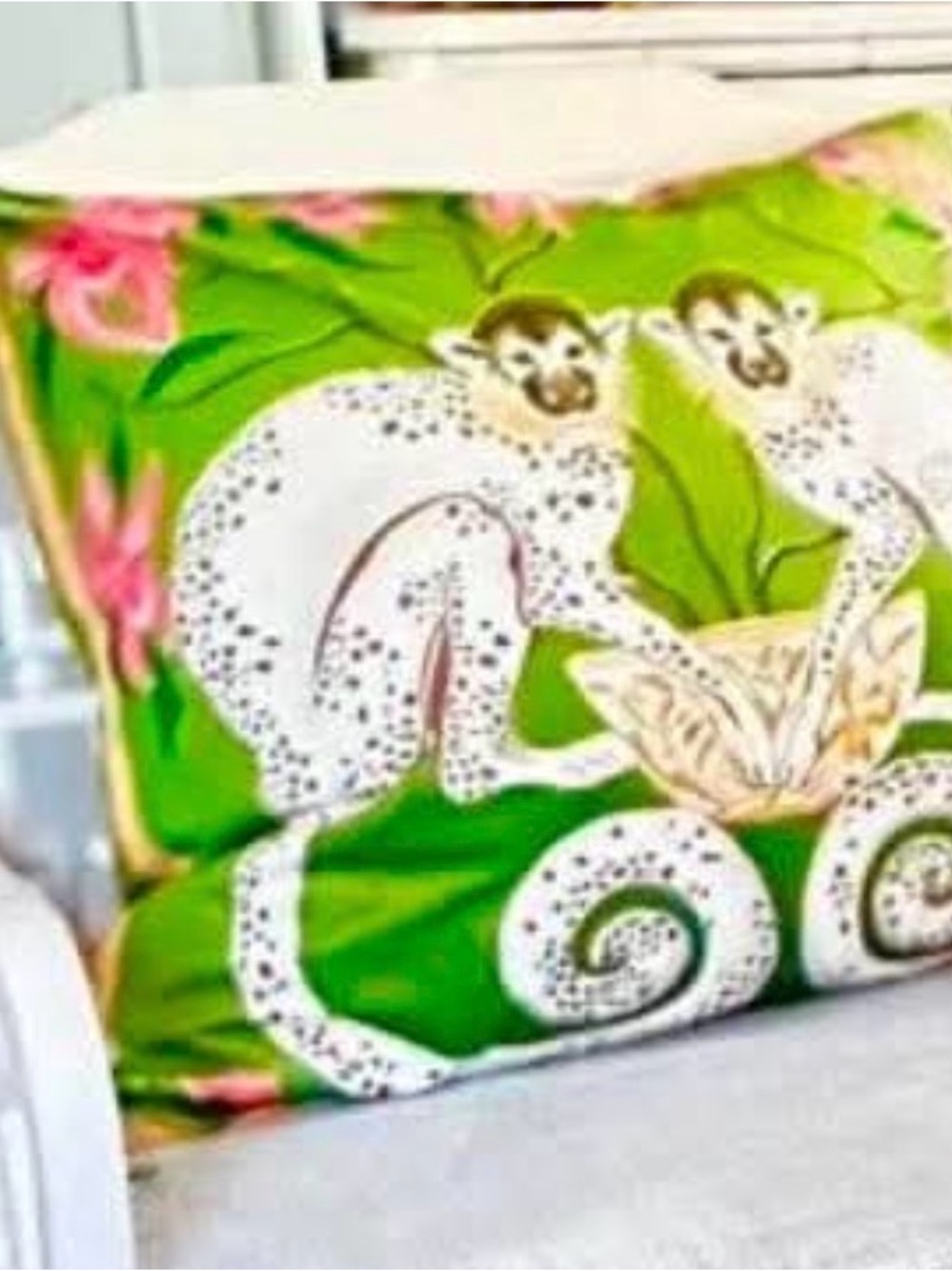 Green Decorative Pillow cover with monkeys Motif 24x24 velvet